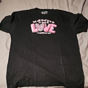 Bible Verse Black Tank Top with Pink Love Graphic
